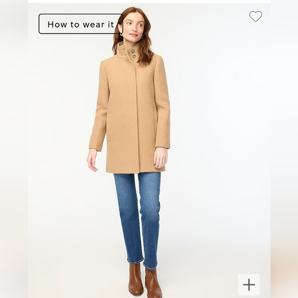 J Crew Button-Neck City Coat Size 4 NWT